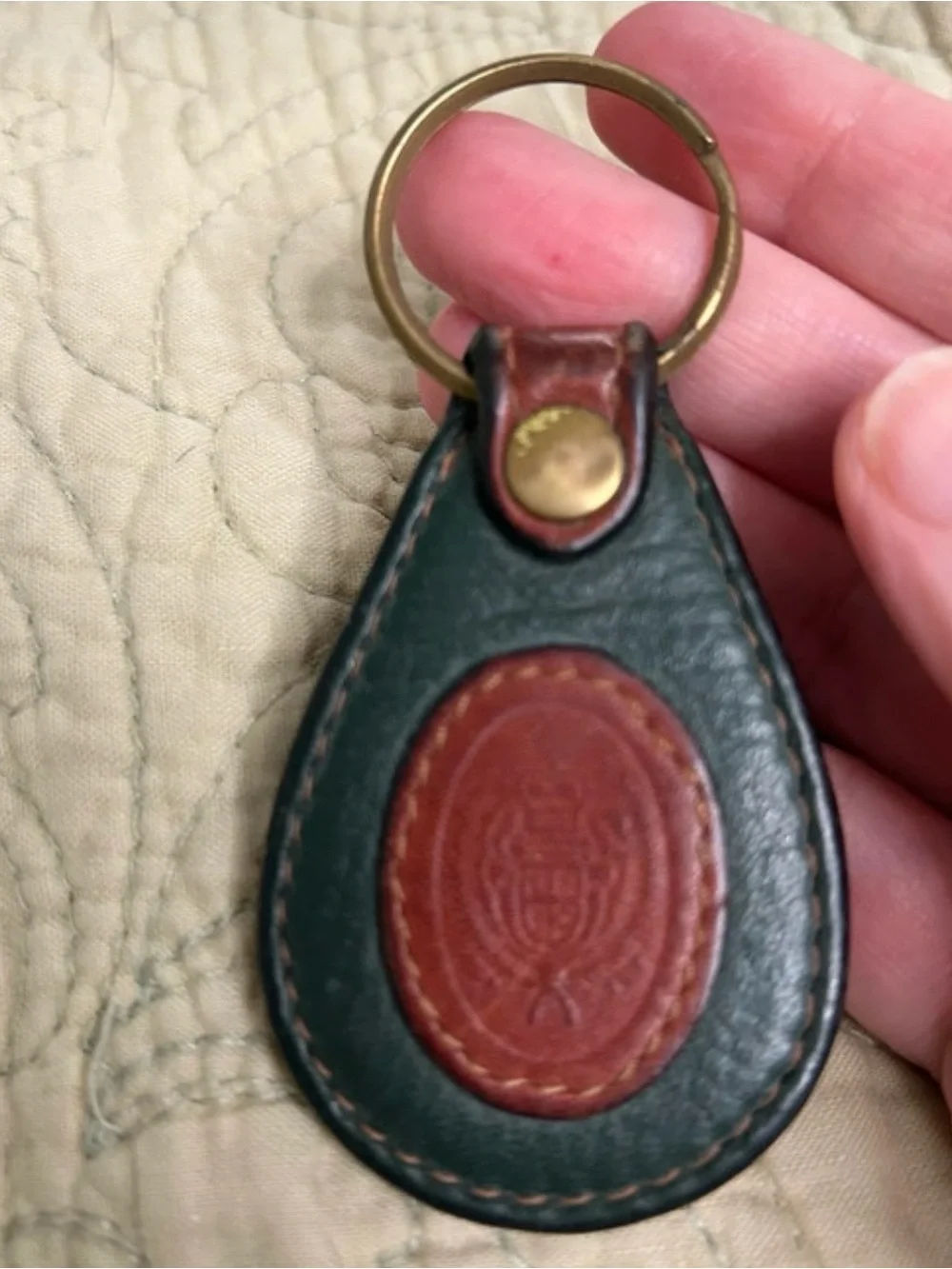 Leather Key Fob - Green and Brown